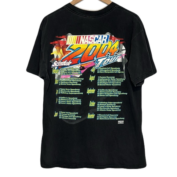 Vintage 2004 NASCAR Large Graphic Print T-Shirt Race Tour Black Y2K Dates - Picture 2 of 4